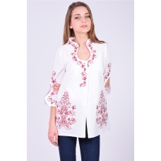 Embroidered blouse "Rain Drops" red on white